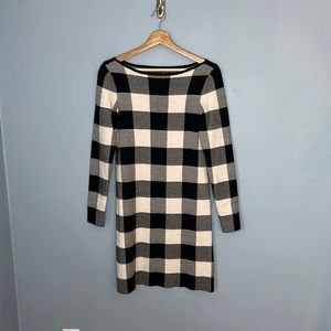 Ann Taylor navy plaid sweater dress, size S